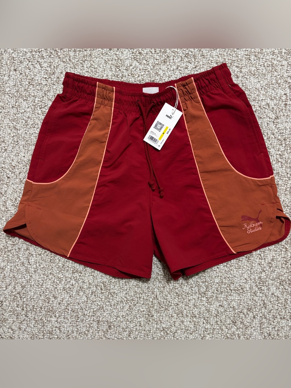 Puma x KidSuper Studios Men’s M Colorblock Hybrid Running Shorts Dark Crimson NW